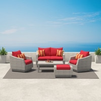 Cannes™ 5 Piece Sunbrella® Outdoor Love & Club Seating Set - Sunset Red FREE SHIPPING