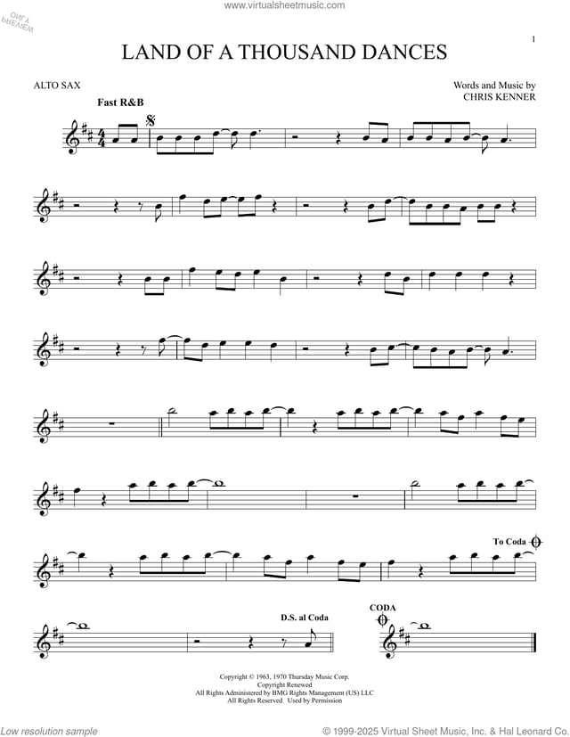 Land Of A Thousand Dances sheet music for alto saxophone solo