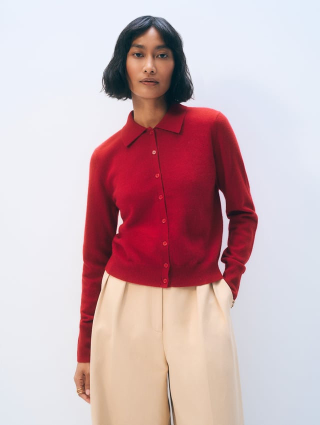Cashmere Collared Cardigan | Deep Crimson