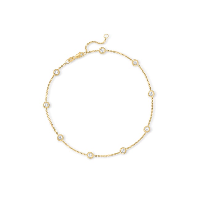 1.00 ct. t.w. Diamond Station Anklet in 14kt Yellow Gold. 9"