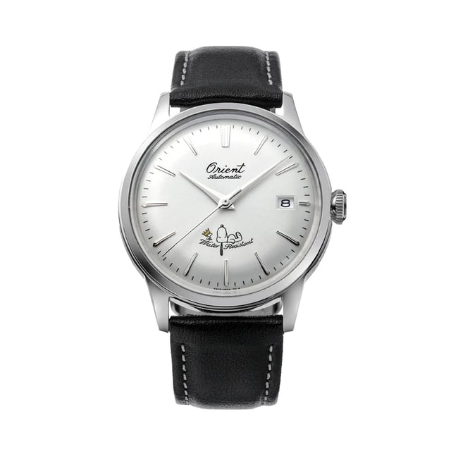 Orient Peanuts 75th Anniversary Limited Edition Bambino 38mm - White on Black Leather Strap