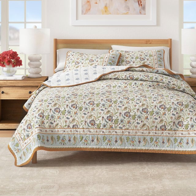 Floral boho printed cotton quilt set - indira collection