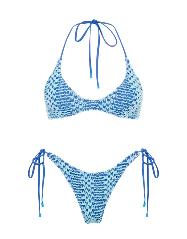CORA - DELLO Blue Crochet Halter Bikini Set