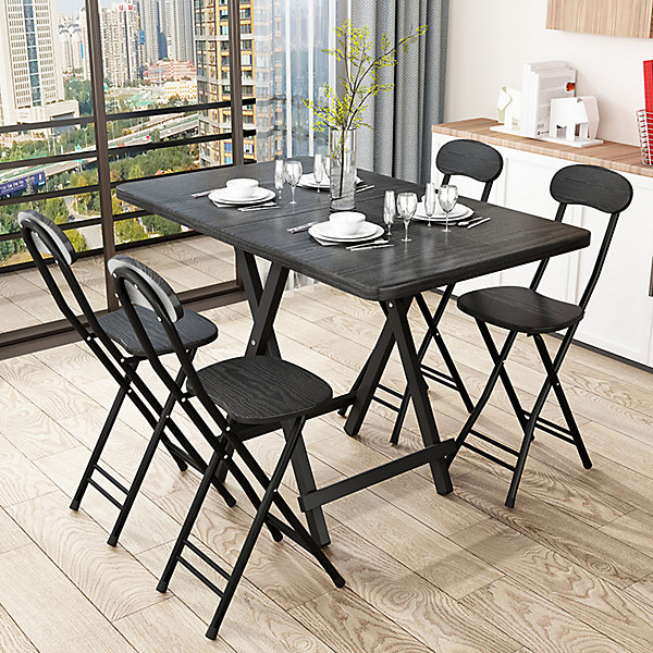 Outdoor Rectangular Black MDF Wooden Tabletop Folding Table Foldable Table with Metal Leg 60X100CM