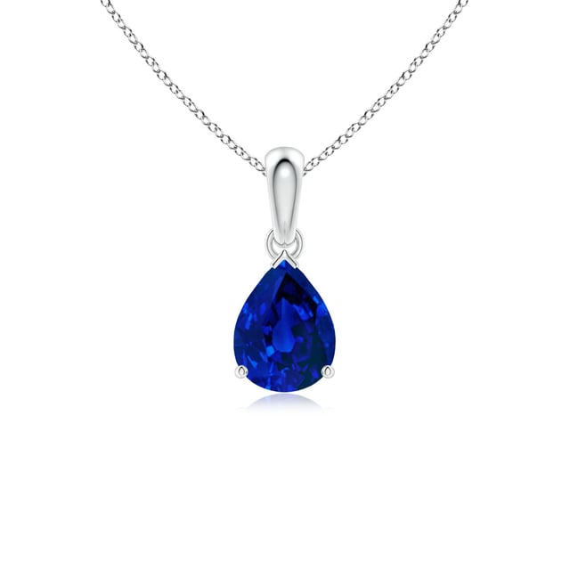 Prong-Set Pear Lab-Grown Blue Sapphire Solitaire Pendant