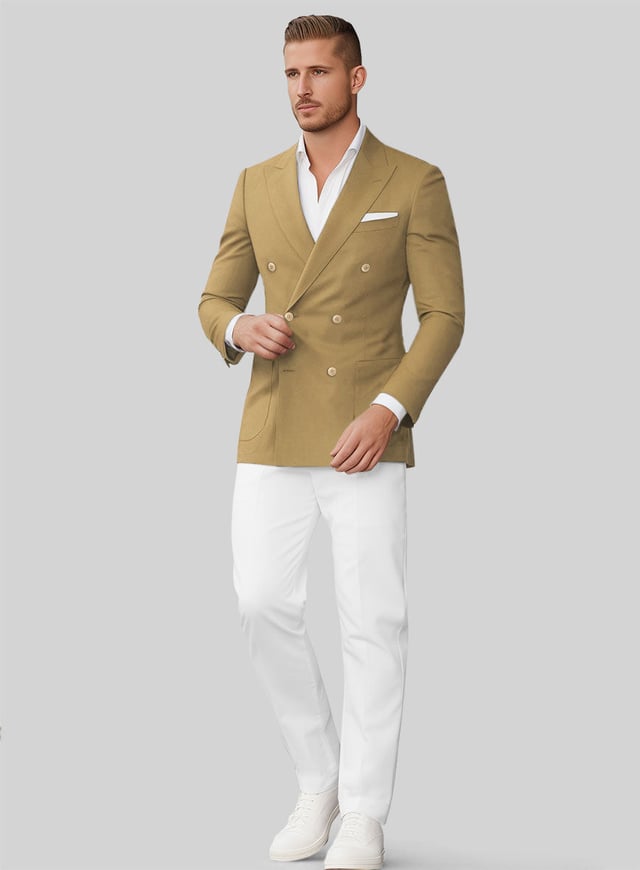 White Khaki Cotton Double Breasted Suit