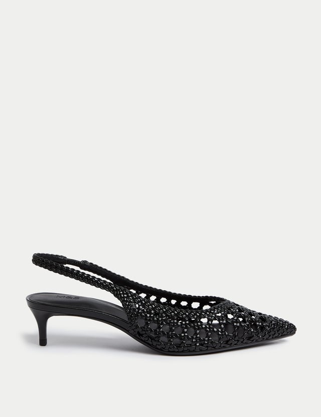 Woven Kitten Heel Slingback Shoes