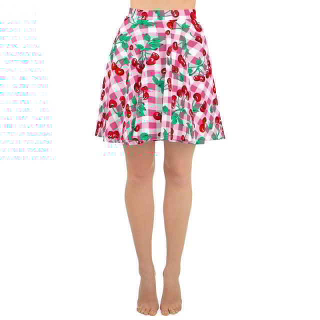 Frenchie Beach Coverup Swim Skater Skirt in Pink Gingham Cherry Girl | Pinup Couture Swim