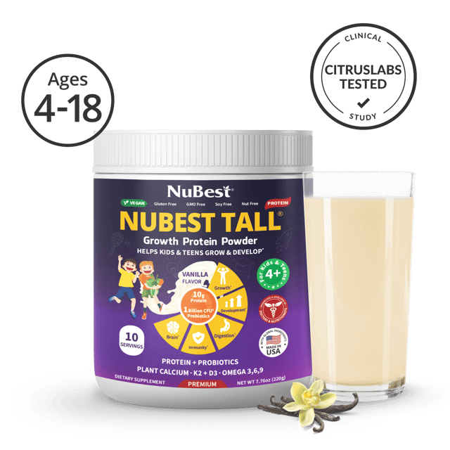 NuBest Tall Protein Vanilla Shake for Kids Ages 4+, 10 Vegan Servings