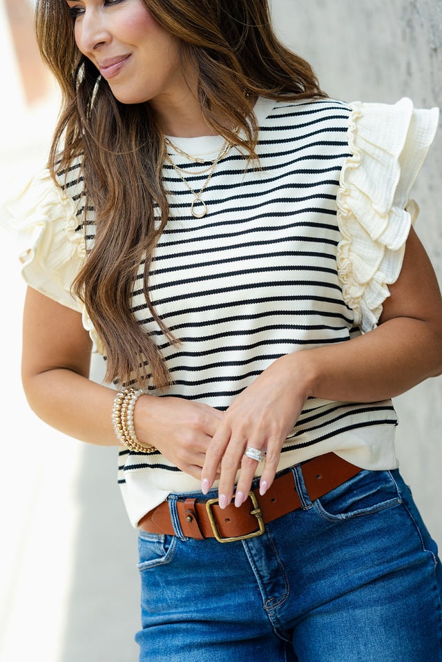 Striped Gauze Flutter Trim Tank