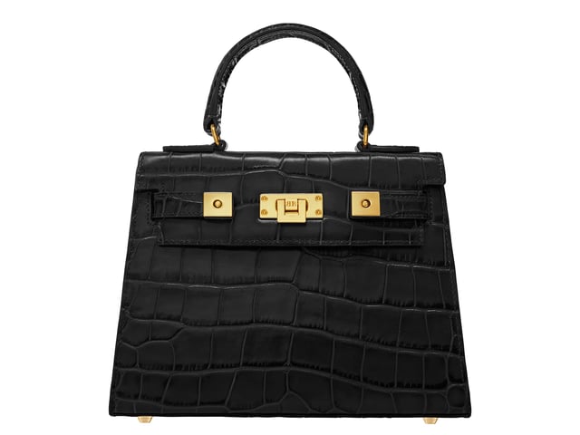 Maya Midi Orinoco 'Croc' Print Calf Leather Handbag - Black