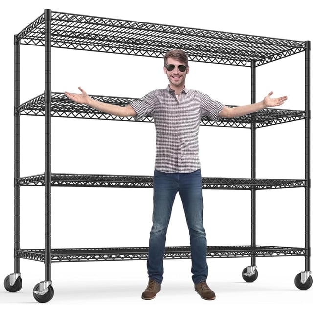 REIBII 75.6" H Wire Shelving Unit With Wheels, 2500Lbs Heavy Duty Metal Shelves, Adjustable Garage Storage Rack for Pantry