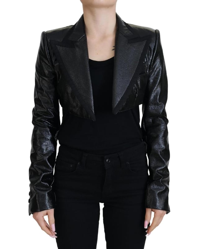 Patent Leather Cropped Jacket Black Wo Jackets