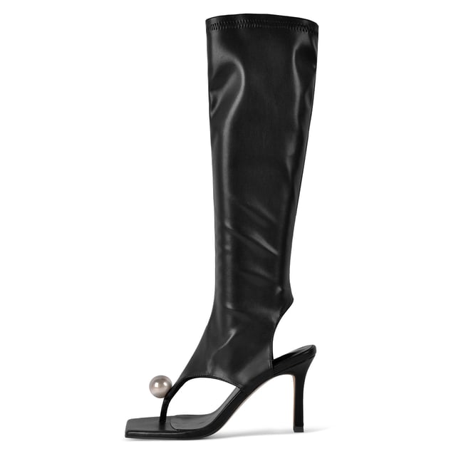 Thong Square Toe Knee High Bootie Sandals