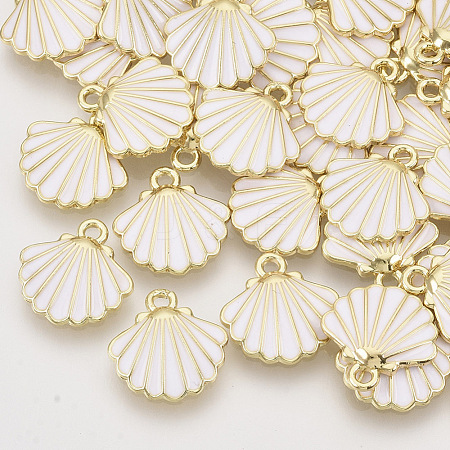 Alloy Enamel Charms, Light Gold, Scallop Shell Shape, Seashell Color, 13x13x2mm, Hole: 1.5mm
