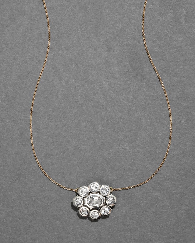 Sterling Silver & 14k Gold Crystal Cluster Flower Necklace