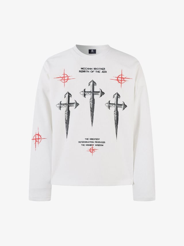 Letter Print Waffle Cross Long-sleeved T-shirt