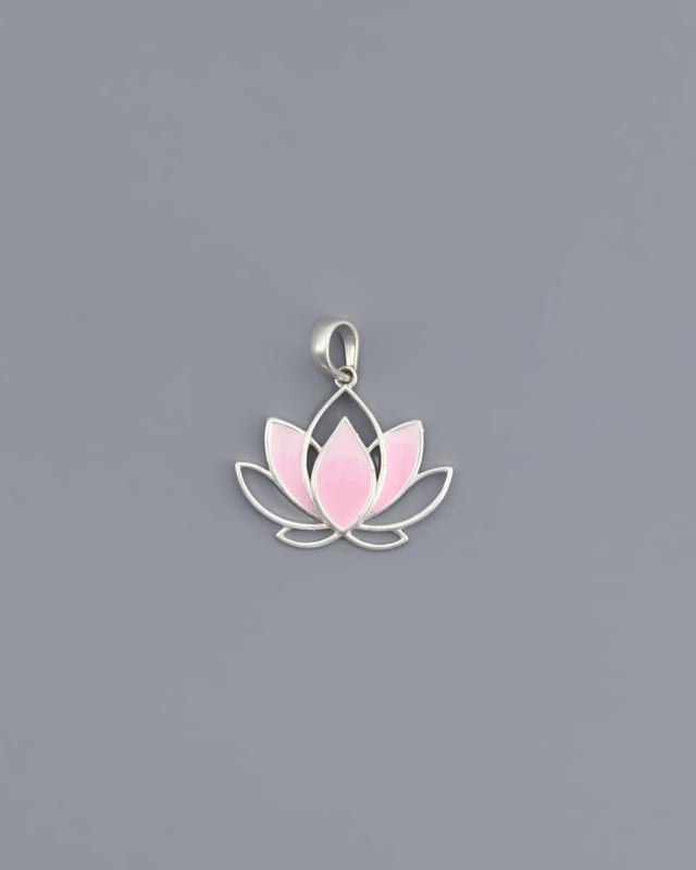 Pink Enamel Lotus Sterling Silver Pendant