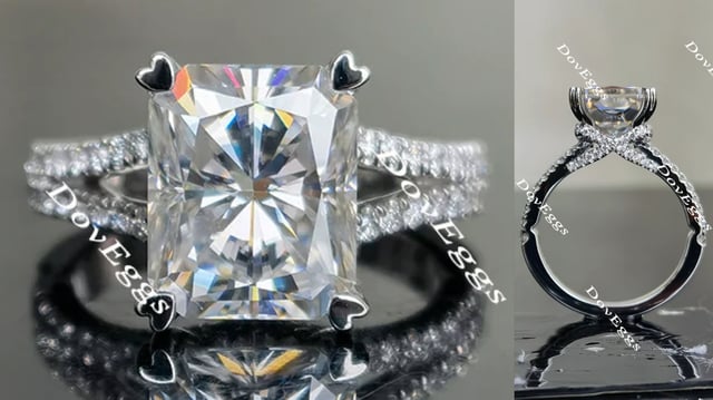Doveggs radiant split shank pave moissanite engagement ring