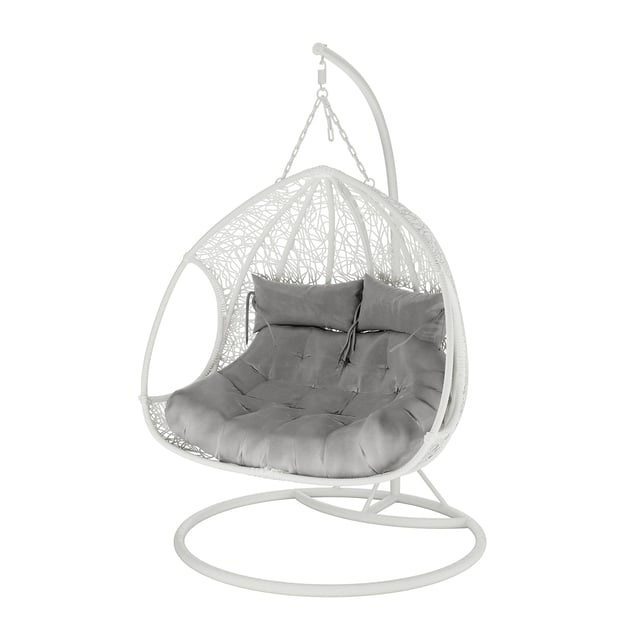 Basin 2-Seater Hanging Egg Chair with Cushion in White