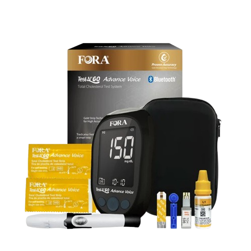 FORA Test N’GO Advance Voice Cholesterol Kit – Voice Function (English & Español), Bluetooth Enabled, 10 Total Cholesterol Strips + 10 Lancets｜Effortless Daily Care