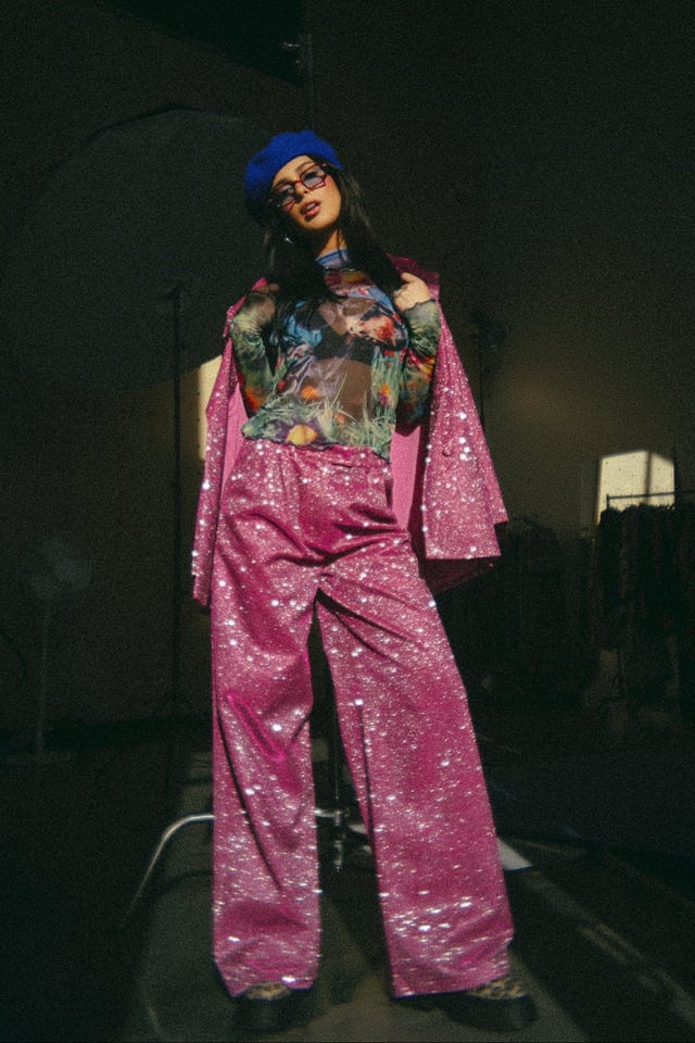 To The Disco Sparkle Wide Leg Trouser in Pink