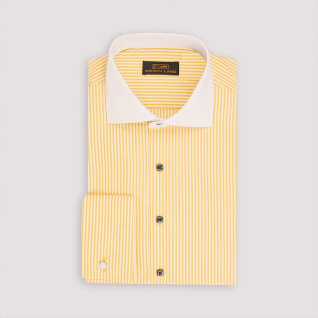 The Corcoran Dress Shirt | White Contrast Spread Collar | French Cuff | 100% Cotton | Marigold