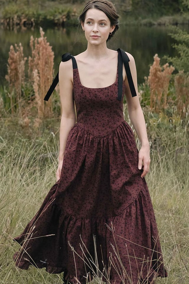 Mirabelle Dress in Dark Red Floral