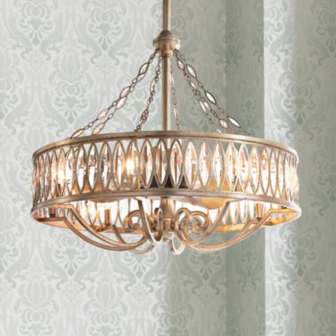 Marquise Crystal 33" Wide Ant Silver Pendant Light with Fan