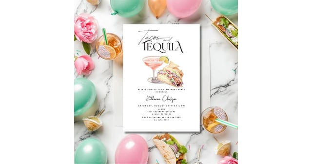 Tacos And Tequila Margarita Birthday Invitation