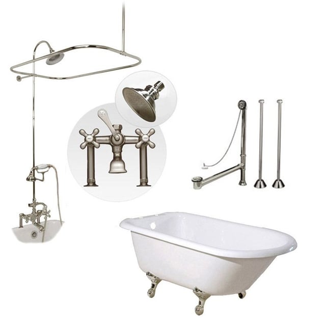 Heritage 54 Inch Cast Iron Clawfoot Tub and Shower Package - White / Chrome Feet & Fixtures