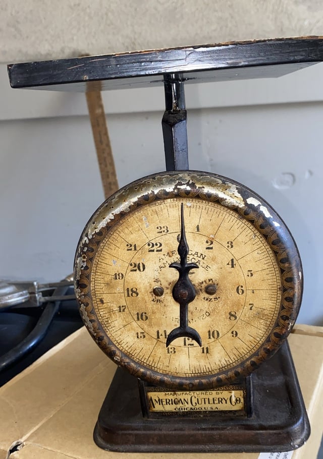 ANTIQUE AMERICAN FAMILY HOUSEHOLD PLATFORM SCALE 24 LBS CHICAGO ILL