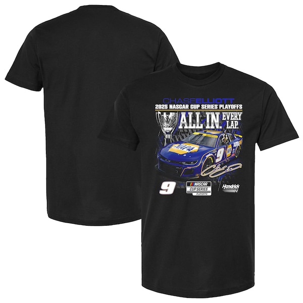 Men's Chase Elliott  Checkered Flag Sports Black 2025 NASCAR Cup Series Playoffs NAPA All In T-Shirt
