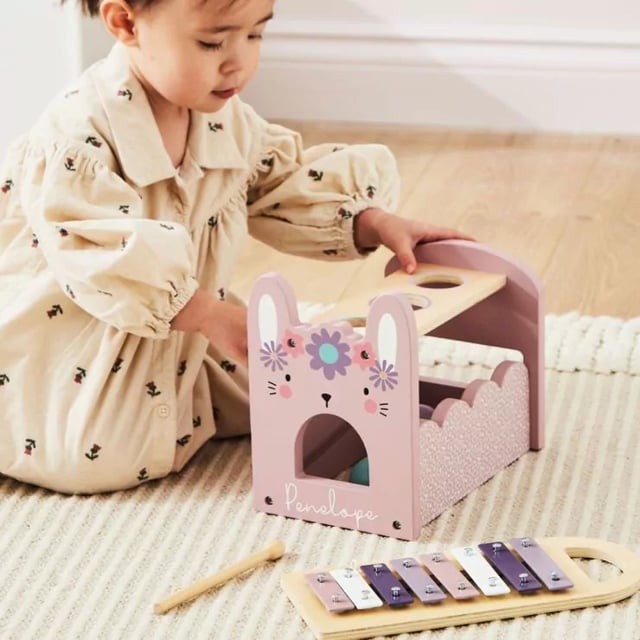 Personalised Pink Bunny Xylophone & Drop Box FSC®