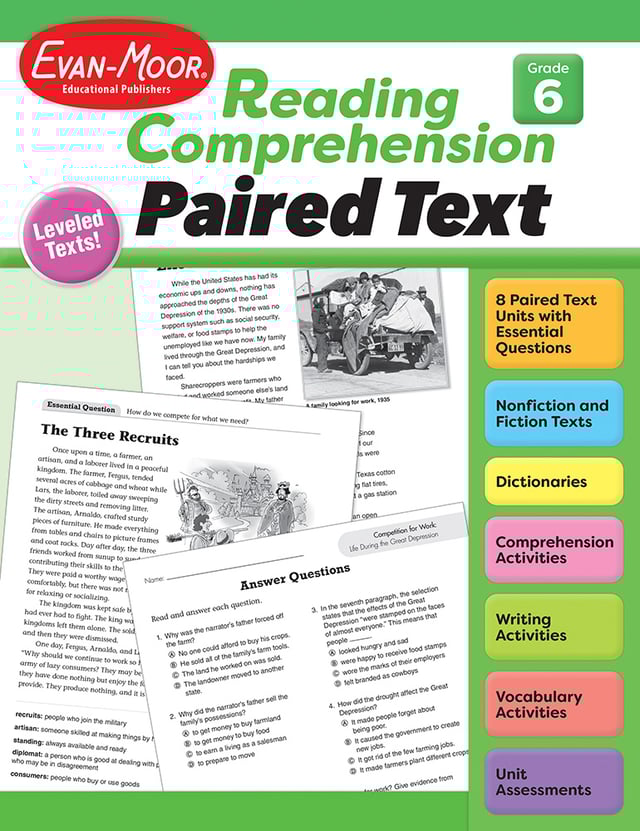 Reading Comprehension: Paired Text, Grade 6 - Print