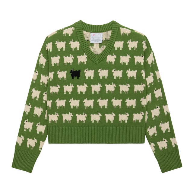 Warm & Wonderful Women's "Diana Edition" Cotton Linen V-Neck Sheep Sweater Green