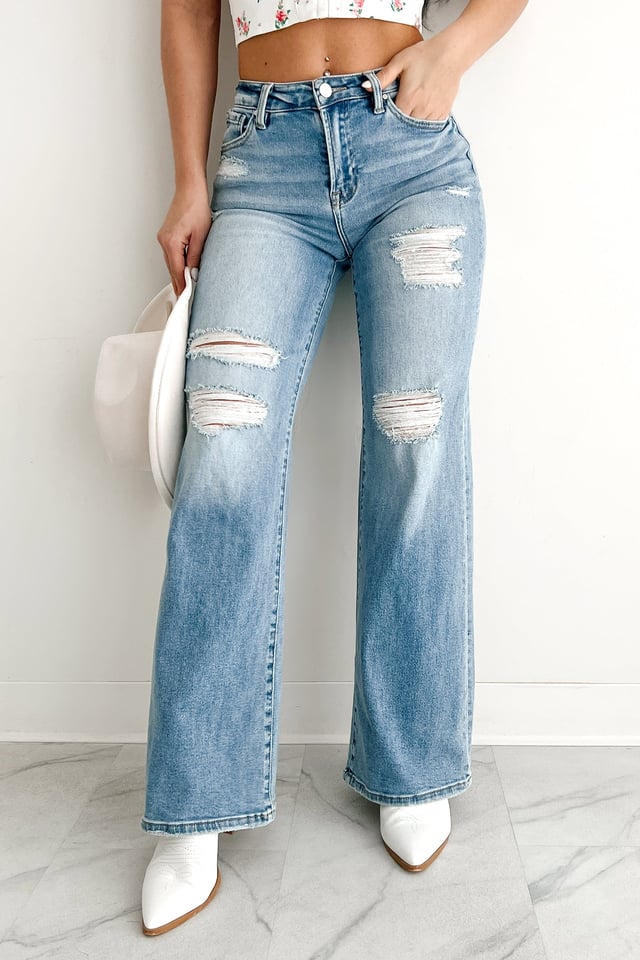Desirae High Rise Wide Leg Risen Jeans (Light)