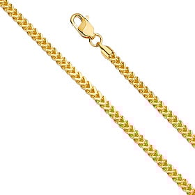 2.5mm 14K Yellow Gold Solid Hollow Square Franco Chain Necklace 18-24in