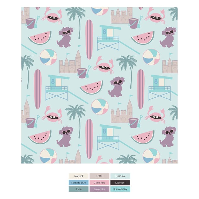 Print Short Sleeve Pajama Set with Shorts in Fresh Air Beach Day