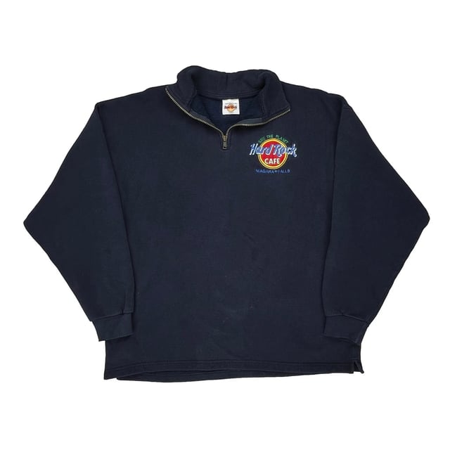 Niagara Falls Hard Rock Cafe Graphic 1/4 Zip - Large Navy Cotton Blend