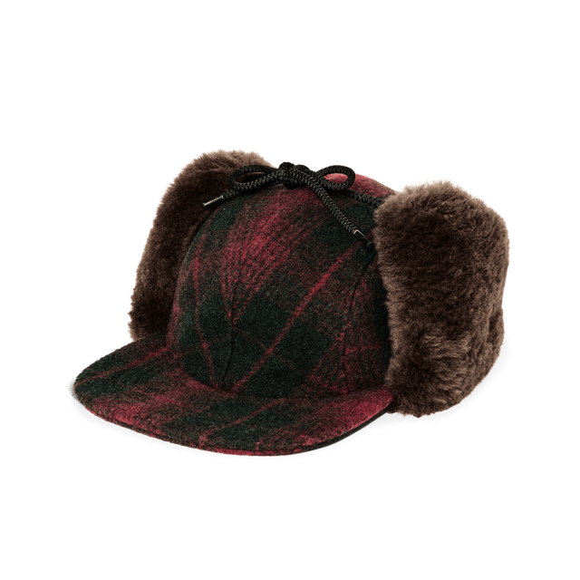 Double Mackinaw Wool Cap - Burgundy / Dark Olive Plaid