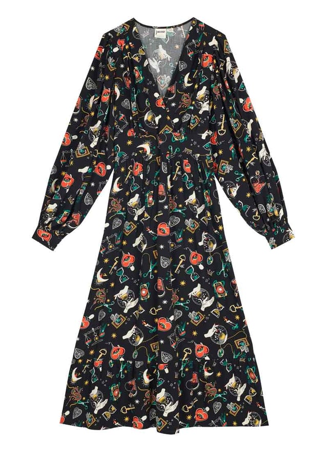 Victoria Dark Magic Print Balloon Sleeve Midaxi Dress
