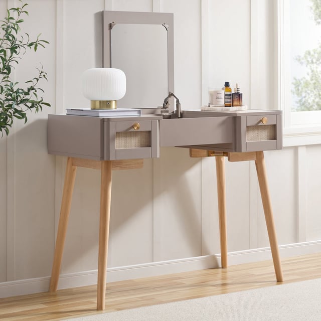 Aurelia Dressing Table Console with Mirror - Taupe