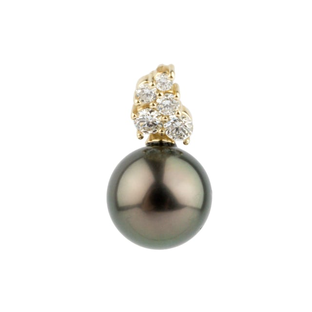 Chocolate Aubergine Tahitian Pearl & Diamond Asteria Pendant or Necklace on 14K Yellow Gold