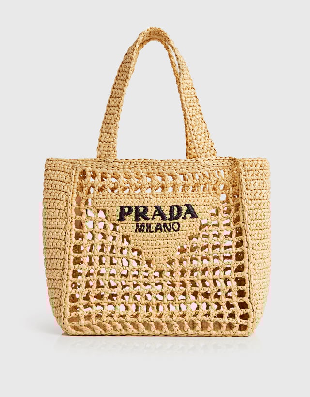 Prada Crochet Small  Raffia Tote Bag