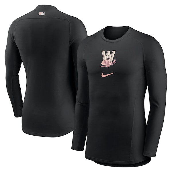 Men's Washington Nationals  Nike Black City Connect Base Layer Raglan Long Sleeve Performance T-Shirt