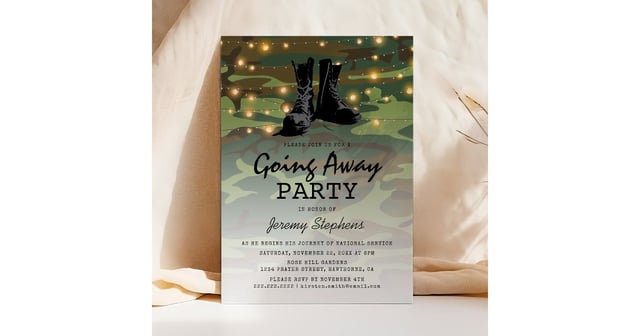 Going Away Soldier Boots Camouflage Invitation