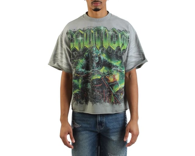FIRST ROW Ghost Flame Crop T-Shirt FRM3019-MOSS - Karmaloop