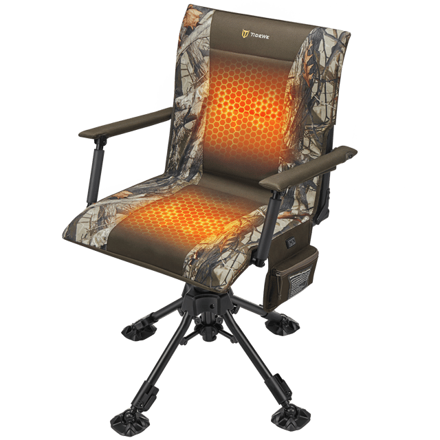 TideWe Heated Hunting Chair Adjustable Height 360°  Swivel Blind Chair With Armrests