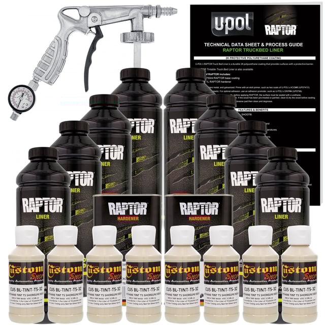 Shoreline Beige - U-POL Urethane Spray-On Truck Bed Liner Kit with included Spray Gun, 8 Liters